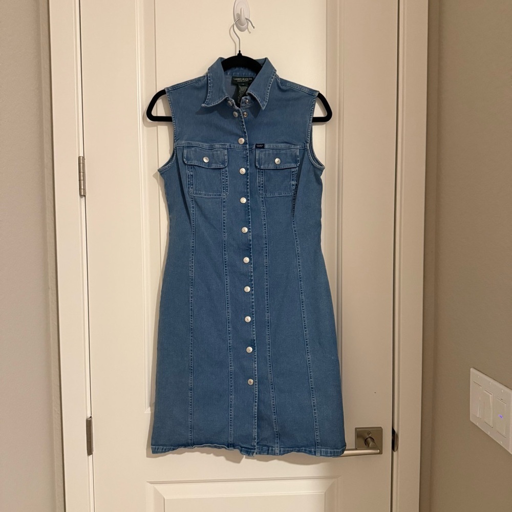 Ralph Lauren Sleeveless Denim Midi Dress in Light Blue